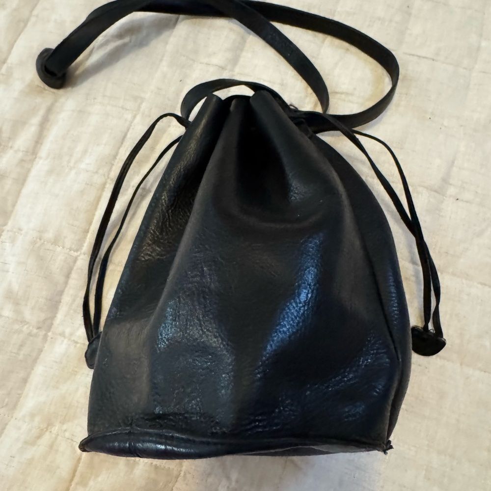 BAGGU natural milled leather Black Drawstring bucket bag
